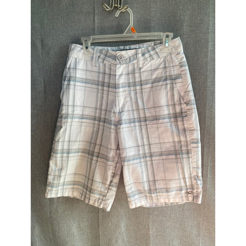 O'Neill Men's Plaid Hybrid Shorts Size 28 White Gray Blue First In-Last Out